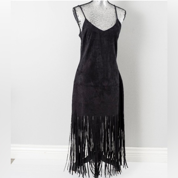 Emerald USA Dresses & Skirts - FRINGE BLACK DRESS